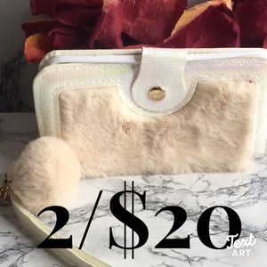 Blush Faux Fur Iphone Folio Wristlet Wallet